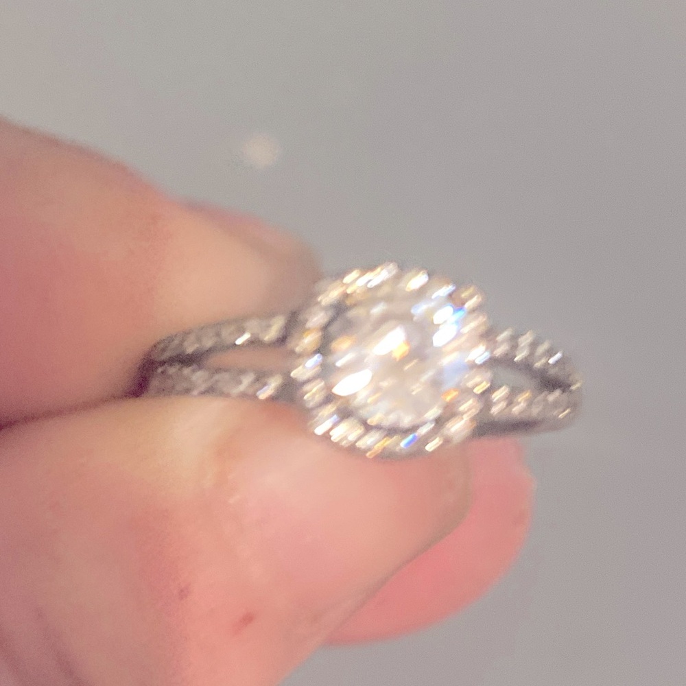 silver on white gold diamond cluster